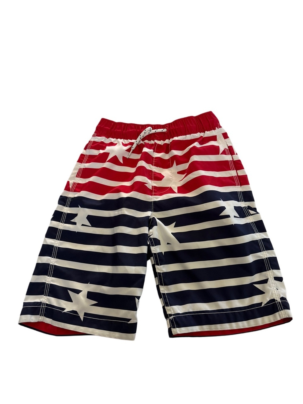 GAP Boys Red White Navy Star Stripe Patriotic American Flag Swim Shorts Medium